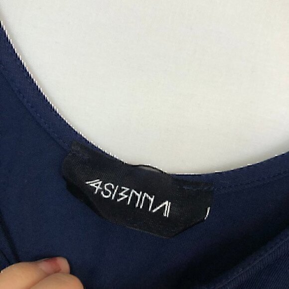 4SI3NNA Solid Navy Blue Sleeveless Lace Up Tie Bodysuit Scoop Neck Rayon Blend - Picture 6 of 8